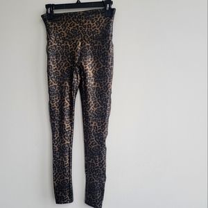 Spanx faux leather metallic leggings leopard cheetah print gold bronze black M